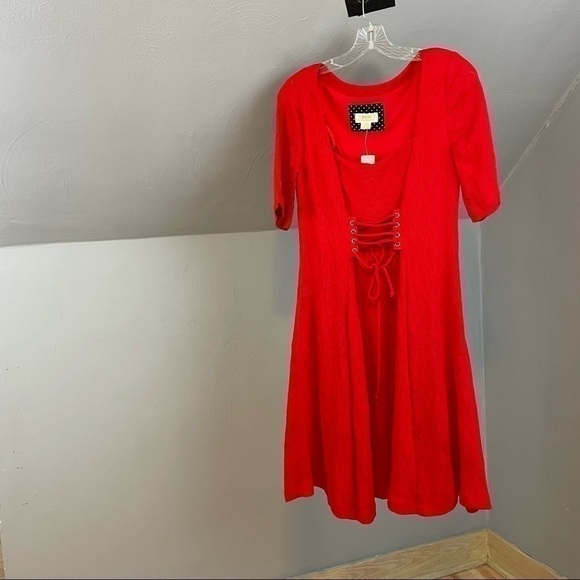 Anthropologie Juliet Red Corseted Lace-Up Fit & Flare Dress Size 8 NWT - Picture 4 of 11